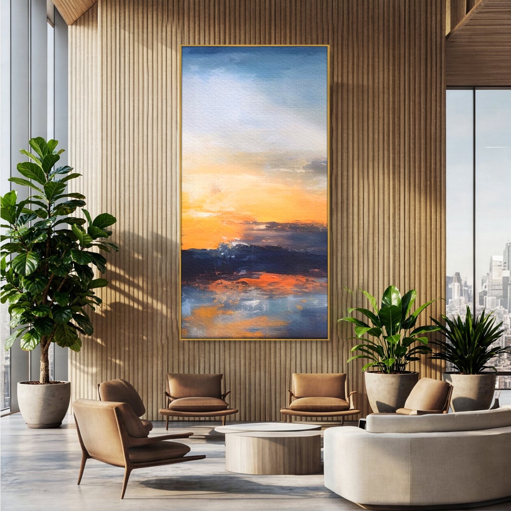 Tablou Canvas Premium LuxCanva® A1603, Un Apus Abstract ,  Living, Pastel, Mare, Soare, Nisip, Dormitor, Culori Vibrante