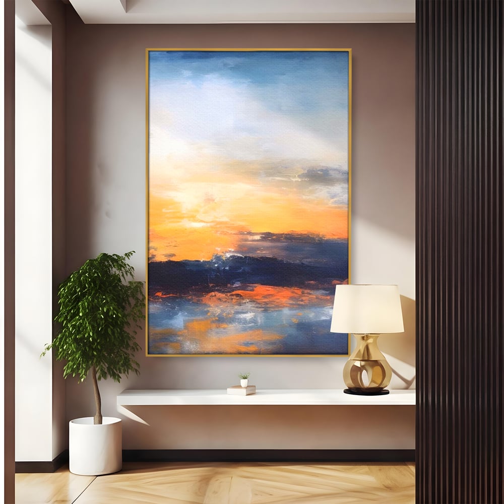 Tablou Canvas Premium LuxCanva® A1603, Un Apus Abstract ,  Living, Pastel, Mare, Soare, Nisip, Dormitor, Culori Vibrante