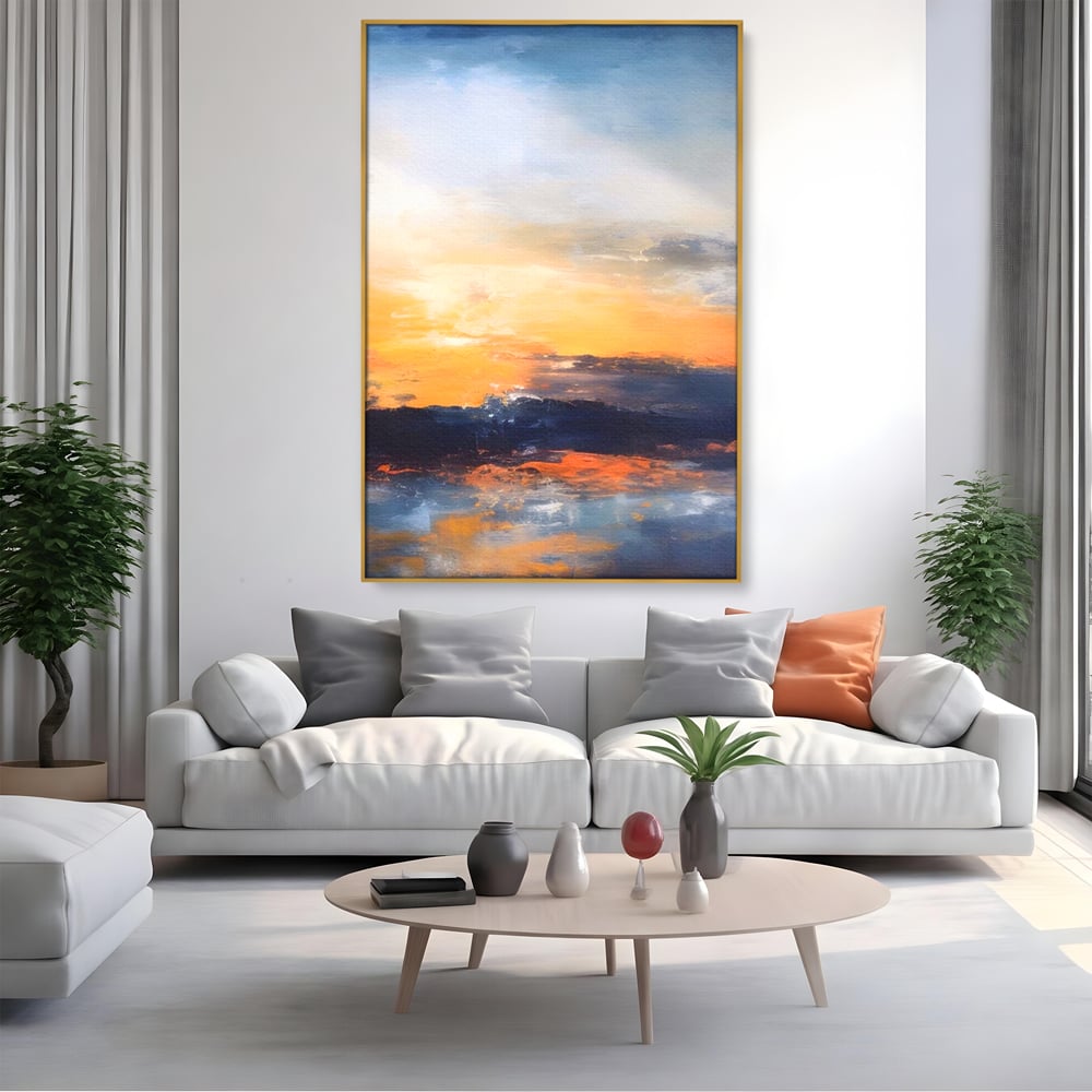 Tablou Canvas Premium LuxCanva® A1603, Un Apus Abstract ,  Living, Pastel, Mare, Soare, Nisip, Dormitor, Culori Vibrante