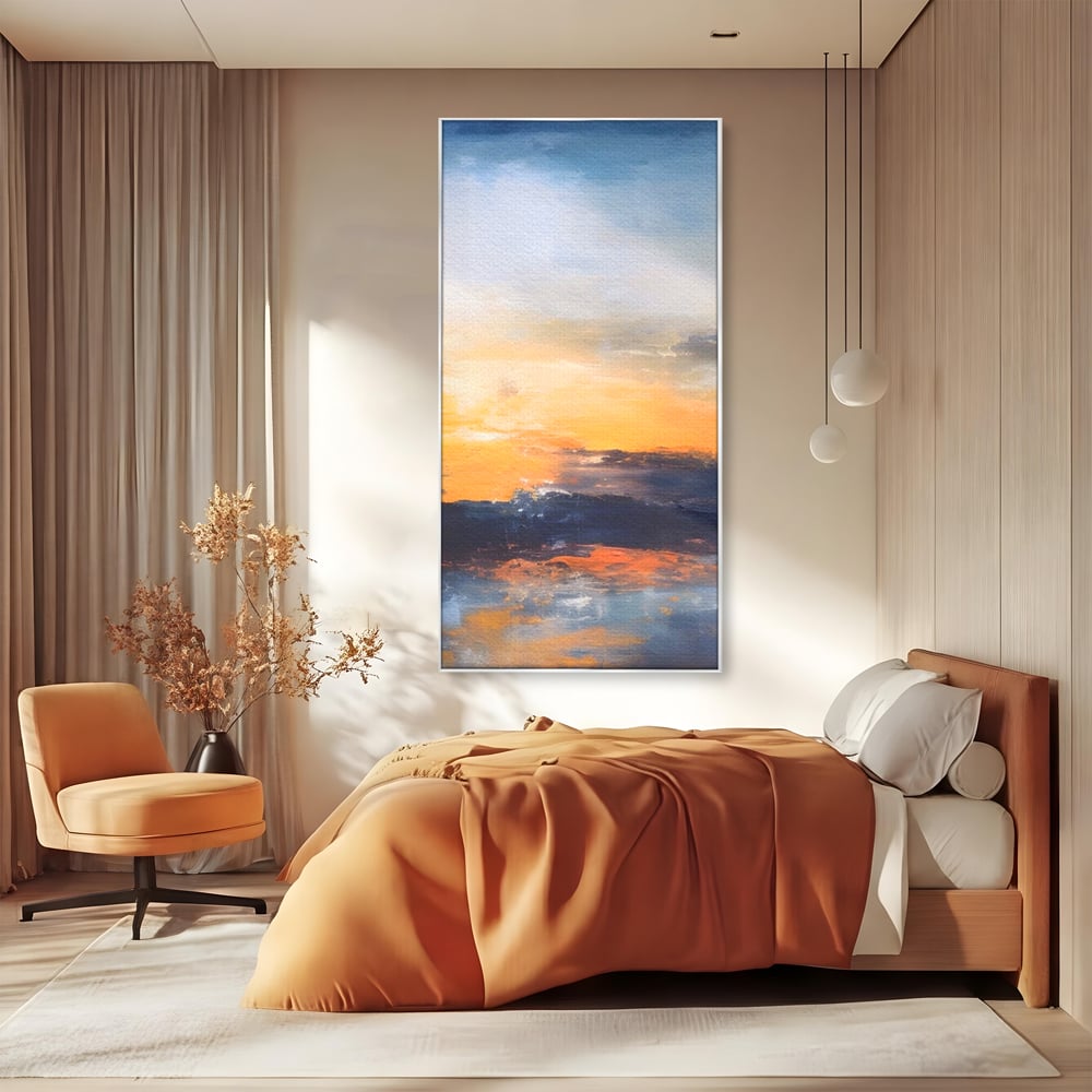 Tablou Canvas Premium LuxCanva® A1603, Un Apus Abstract ,  Living, Pastel, Mare, Soare, Nisip, Dormitor, Culori Vibrante