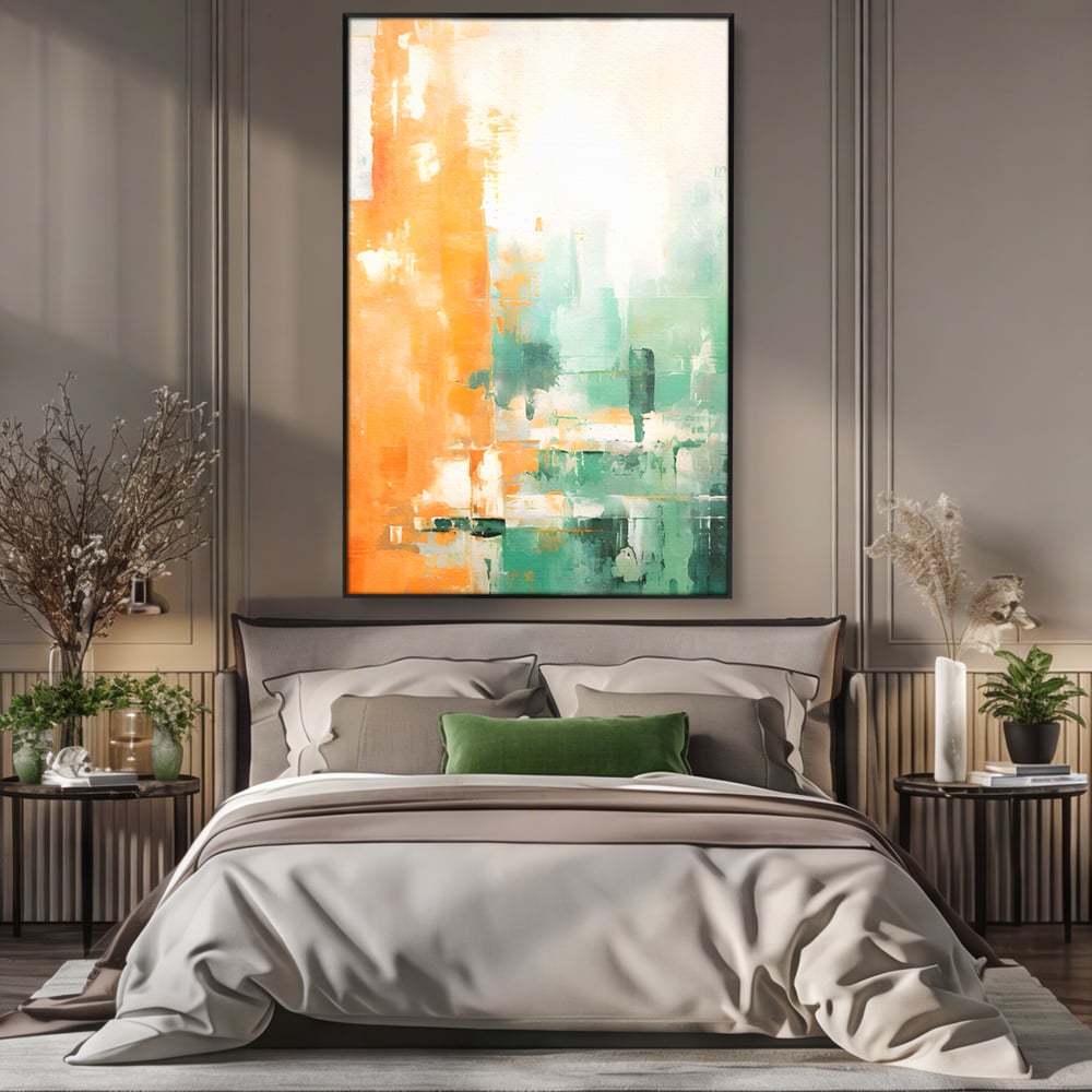 Tablou Canvas Premium LuxCanva® A1605, Imbratisare De Contrast , Living, Abstract, Decorativ, Orange, Dormitor, Culori Vibrante