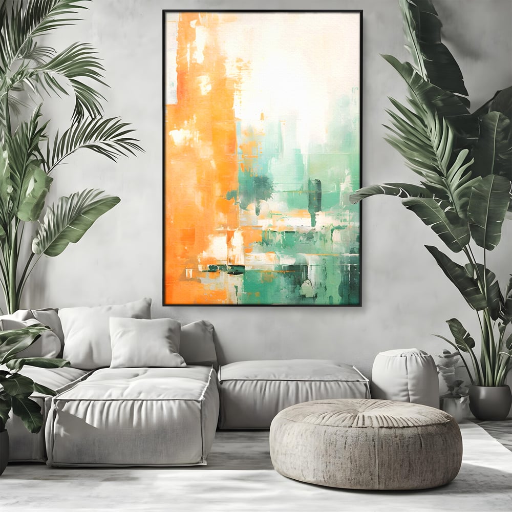 Tablou Canvas Premium LuxCanva® A1605, Imbratisare De Contrast , Living, Abstract, Decorativ, Orange, Dormitor, Culori Vibrante