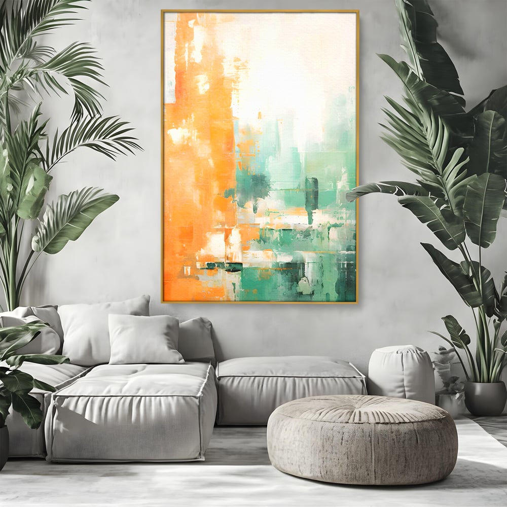 Tablou Canvas Premium LuxCanva® A1605, Imbratisare De Contrast , Living, Abstract, Decorativ, Orange, Dormitor, Culori Vibrante
