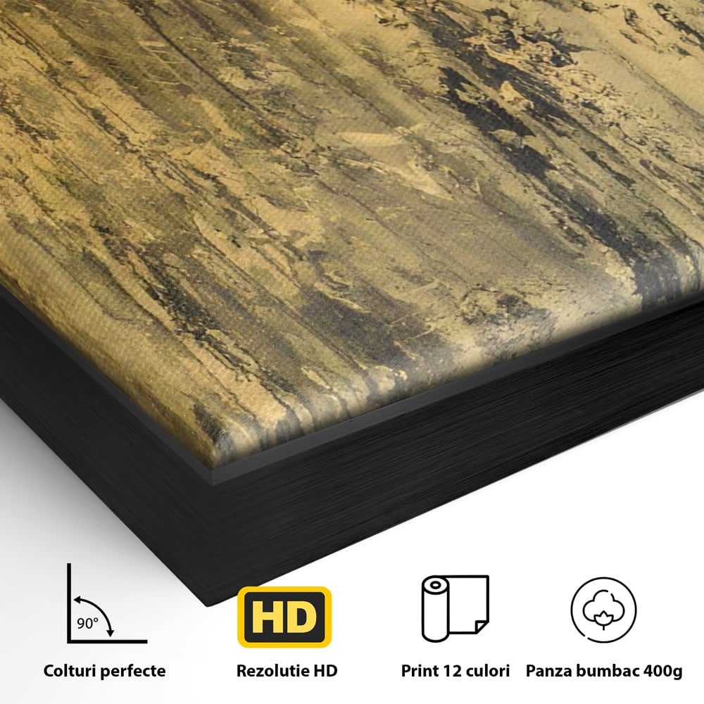 Tablou Canvas Premium LuxCanva® A1606, Vibratie Gold , Living, Abstract, Decorativ, Auriu, Dormitor, Culori Vibrante