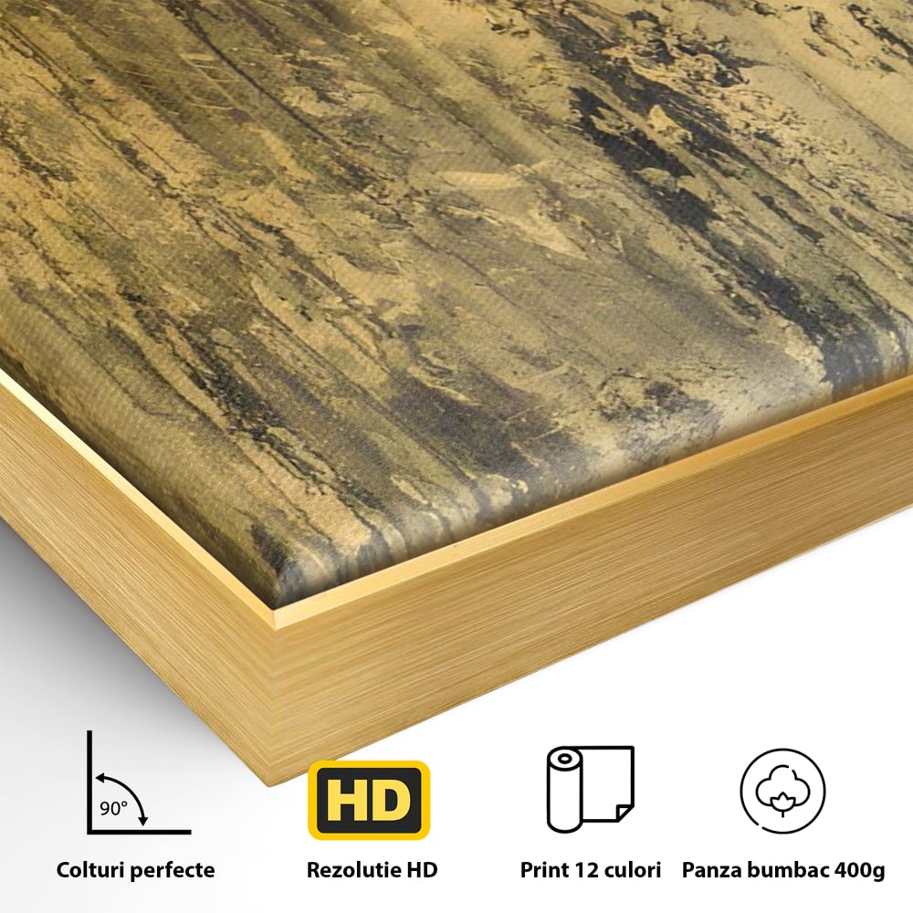 Tablou Canvas Premium LuxCanva® A1606, Vibratie Gold , Living, Abstract, Decorativ, Auriu, Dormitor, Culori Vibrante