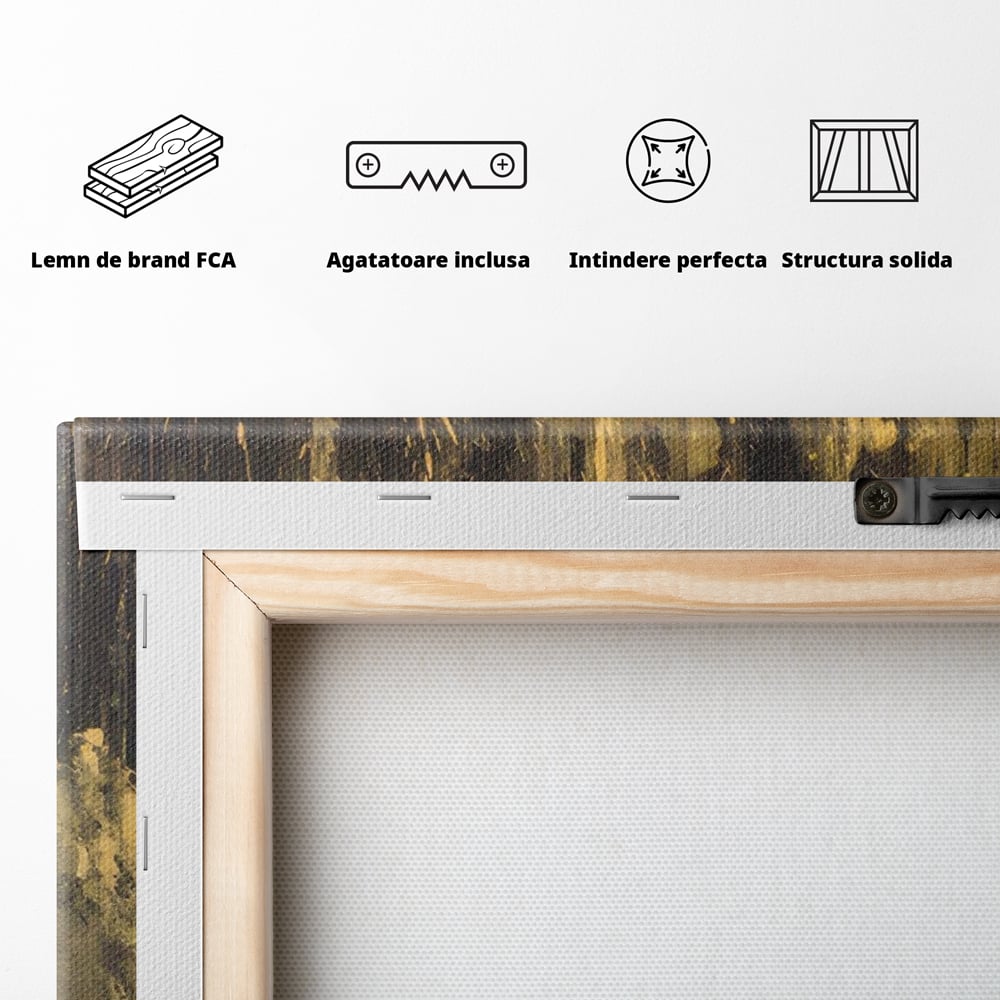 Tablou Canvas Premium LuxCanva® A1606, Vibratie Gold , Living, Abstract, Decorativ, Auriu, Dormitor, Culori Vibrante