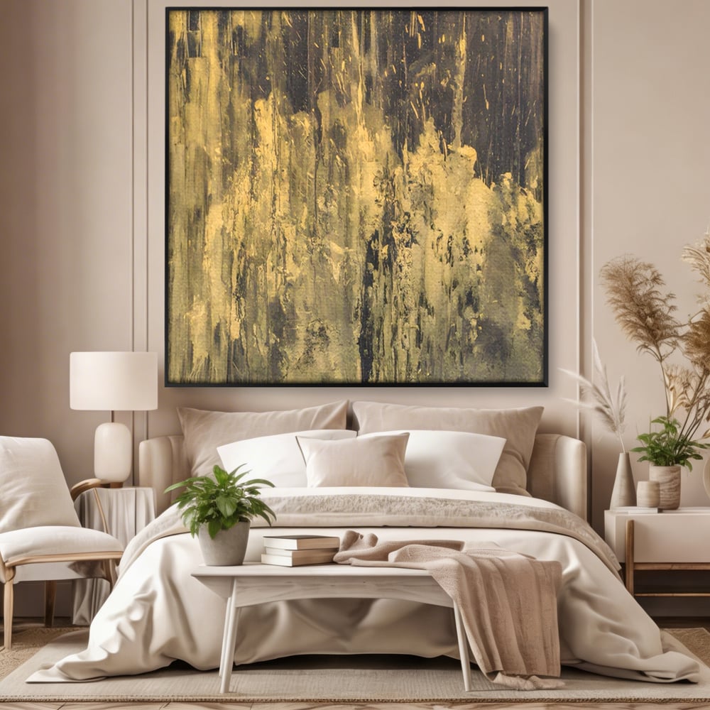 Tablou Canvas Premium LuxCanva® A1606, Vibratie Gold , Living, Abstract, Decorativ, Auriu, Dormitor, Culori Vibrante