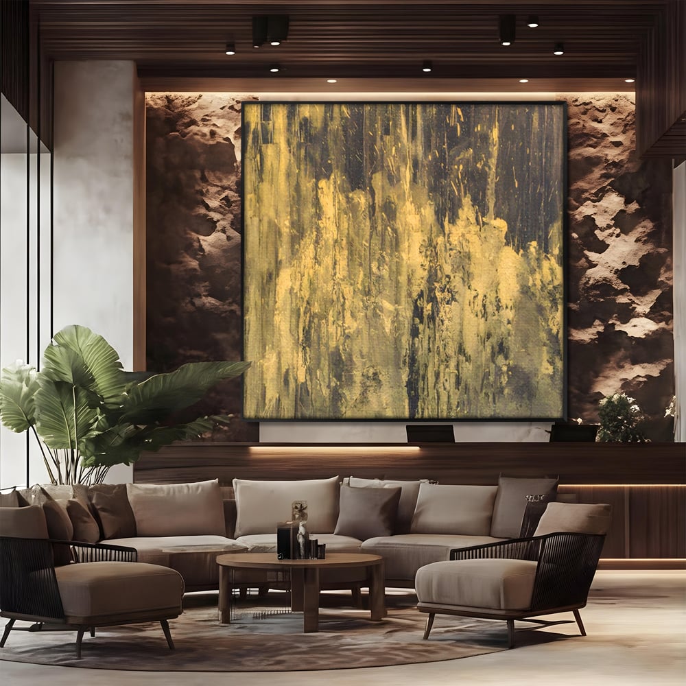 Tablou Canvas Premium LuxCanva® A1606, Vibratie Gold , Living, Abstract, Decorativ, Auriu, Dormitor, Culori Vibrante