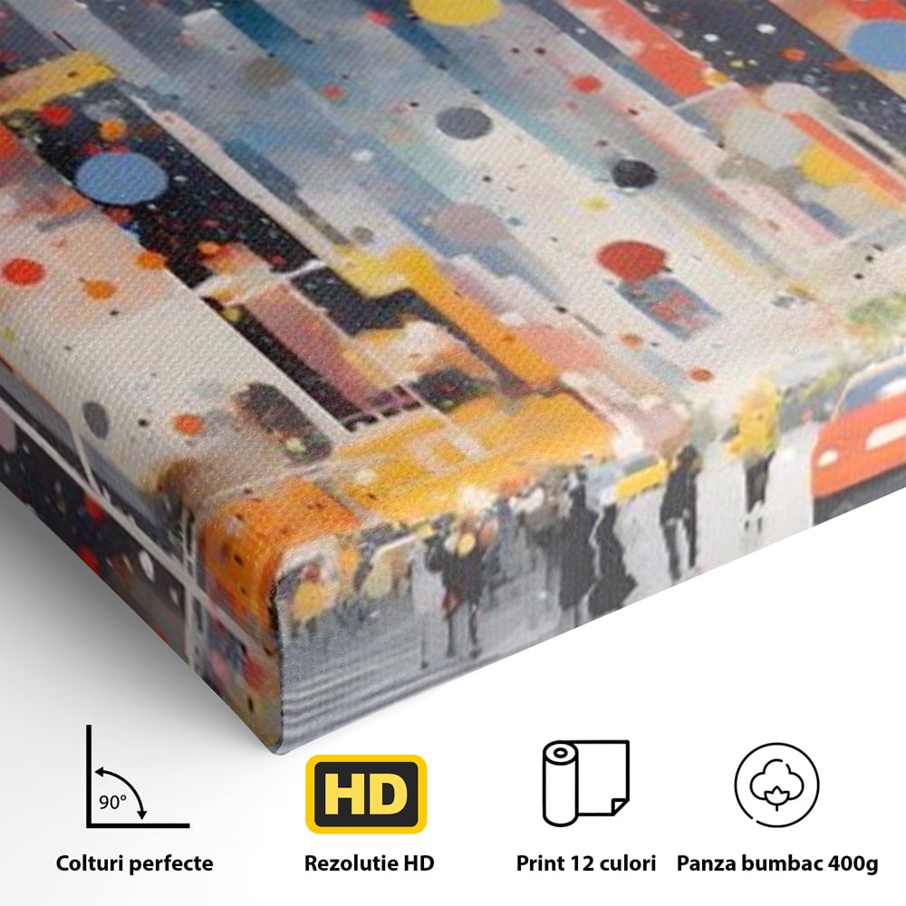 Tablou Canvas Premium LuxCanva® A1613, Un Oras Abstract , Living, Oameni, Lumini, Cladiri, Decorativ, Dormitor, Culori Vibrante