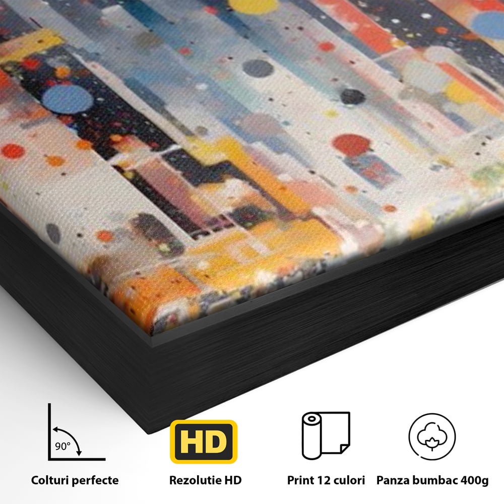 Tablou Canvas Premium LuxCanva® A1613, Un Oras Abstract , Living, Oameni, Lumini, Cladiri, Decorativ, Dormitor, Culori Vibrante