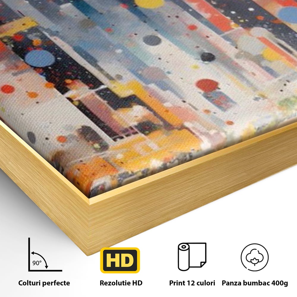 Tablou Canvas Premium LuxCanva® A1613, Un Oras Abstract , Living, Oameni, Lumini, Cladiri, Decorativ, Dormitor, Culori Vibrante