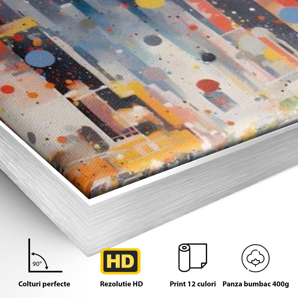 Tablou Canvas Premium LuxCanva® A1613, Un Oras Abstract , Living, Oameni, Lumini, Cladiri, Decorativ, Dormitor, Culori Vibrante