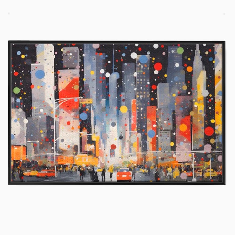 Tablou Canvas Premium LuxCanva® A1613, Un Oras Abstract , Living, Oameni, Lumini, Cladiri, Decorativ, Dormitor, Culori Vibrante