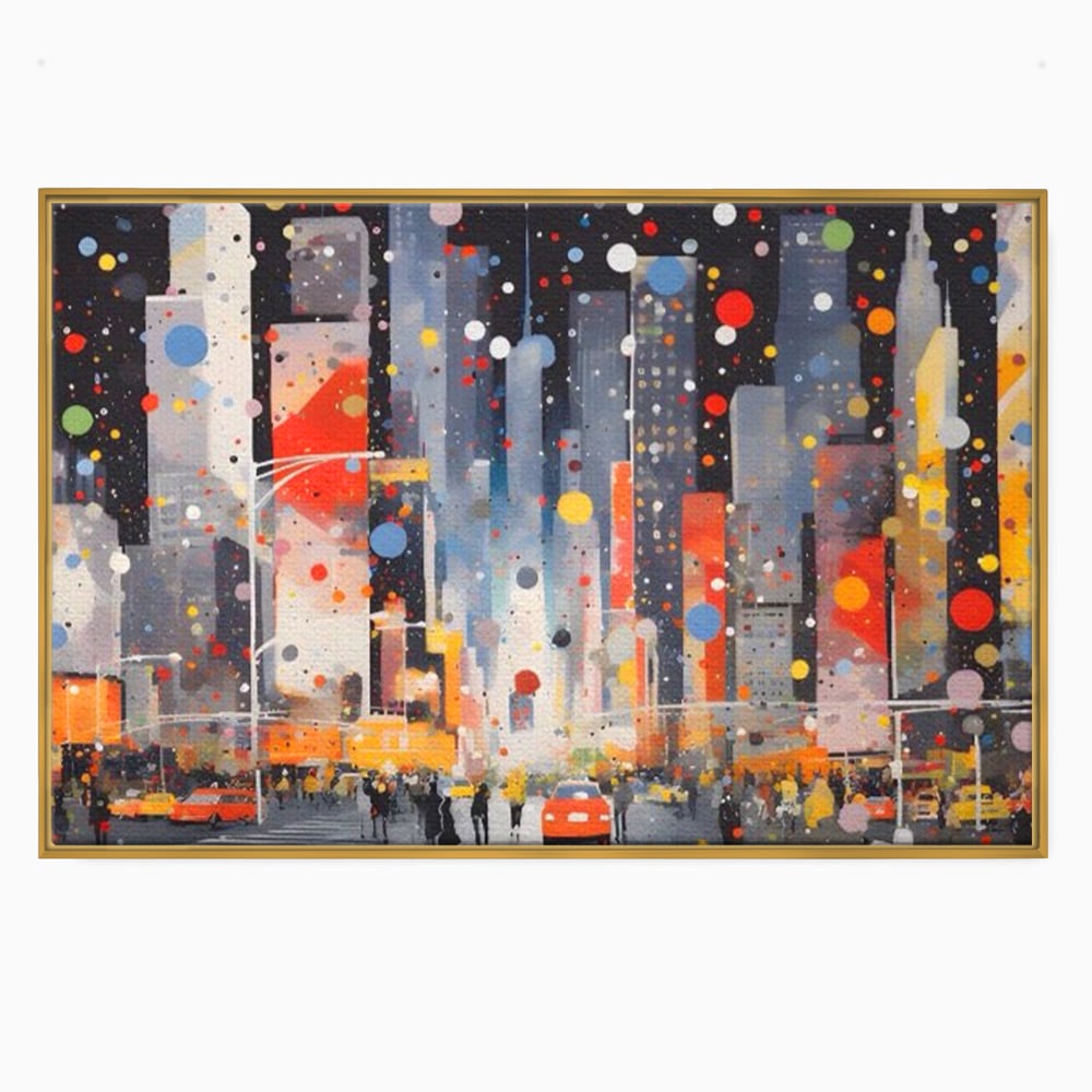 Tablou Canvas Premium LuxCanva® A1613, Un Oras Abstract , Living, Oameni, Lumini, Cladiri, Decorativ, Dormitor, Culori Vibrante
