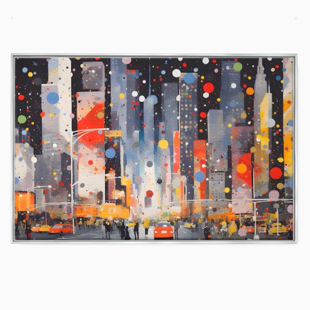 Tablou Canvas Premium LuxCanva® A1613, Un Oras Abstract , Living, Oameni, Lumini, Cladiri, Decorativ, Dormitor, Culori Vibrante