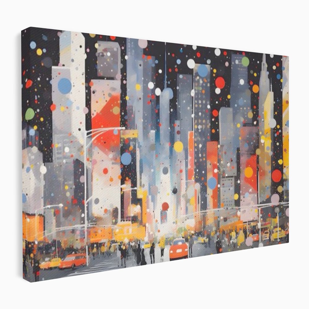 Tablou Canvas Premium LuxCanva® A1613, Un Oras Abstract , Living, Oameni, Lumini, Cladiri, Decorativ, Dormitor, Culori Vibrante