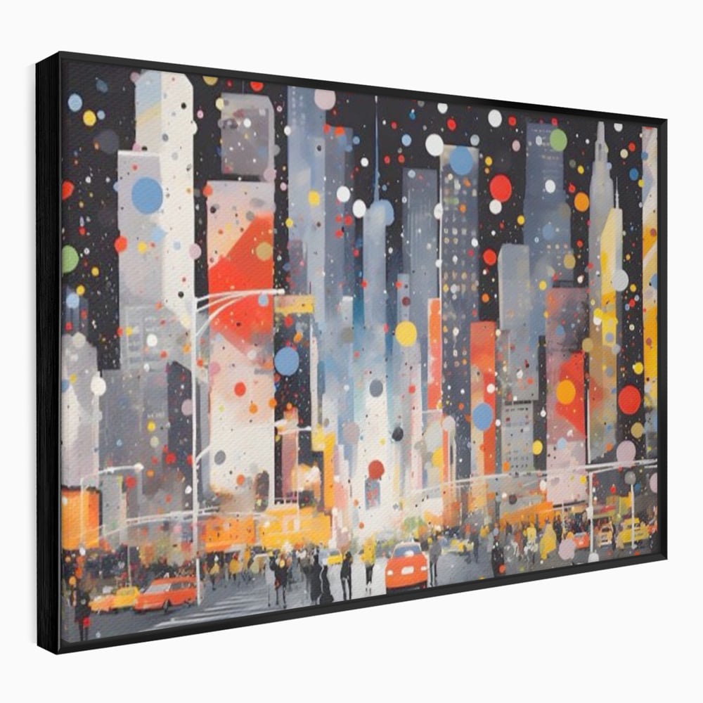 Tablou Canvas Premium LuxCanva® A1613, Un Oras Abstract , Living, Oameni, Lumini, Cladiri, Decorativ, Dormitor, Culori Vibrante