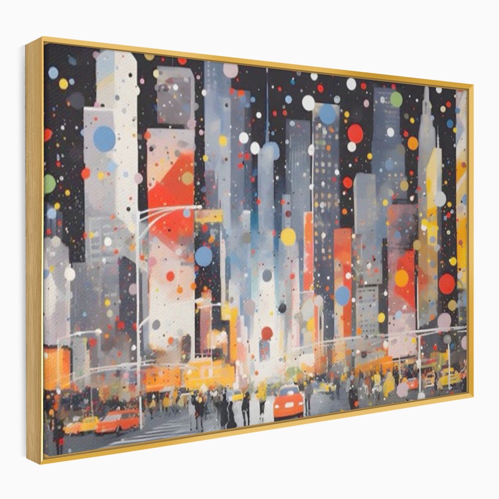 Tablou Canvas Premium LuxCanva® A1613, Un Oras Abstract , Living, Oameni, Lumini, Cladiri, Decorativ, Dormitor, Culori Vibrante