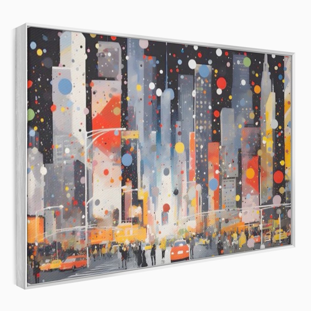 Tablou Canvas Premium LuxCanva® A1613, Un Oras Abstract , Living, Oameni, Lumini, Cladiri, Decorativ, Dormitor, Culori Vibrante