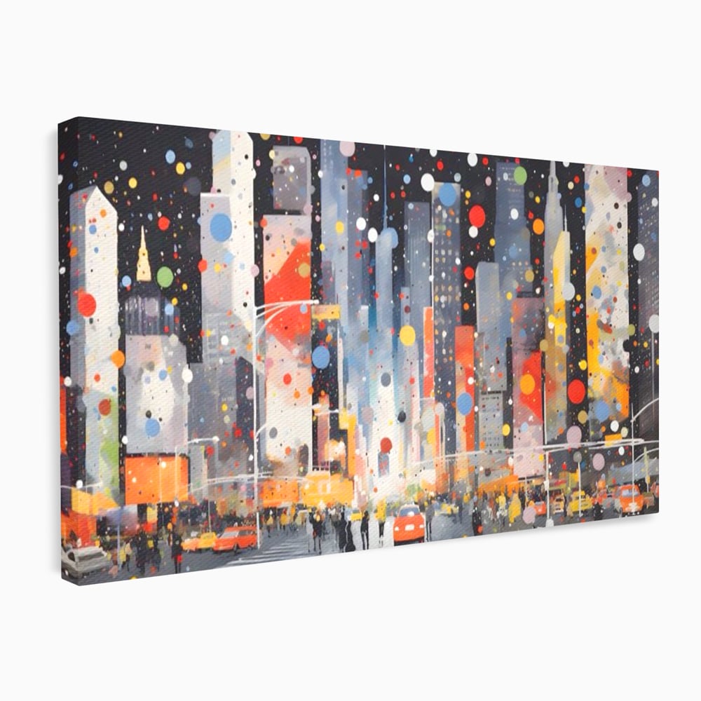Tablou Canvas Premium LuxCanva® A1613, Un Oras Abstract , Living, Oameni, Lumini, Cladiri, Decorativ, Dormitor, Culori Vibrante