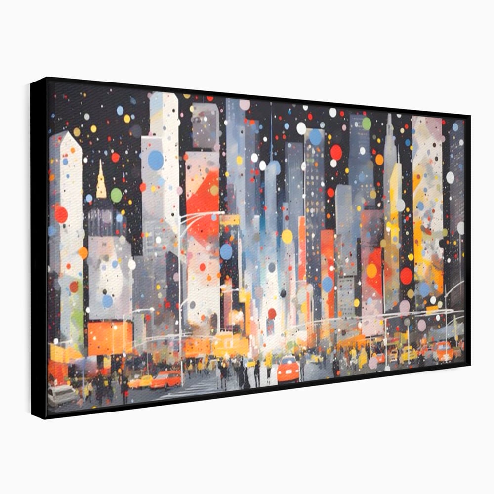 Tablou Canvas Premium LuxCanva® A1613, Un Oras Abstract , Living, Oameni, Lumini, Cladiri, Decorativ, Dormitor, Culori Vibrante