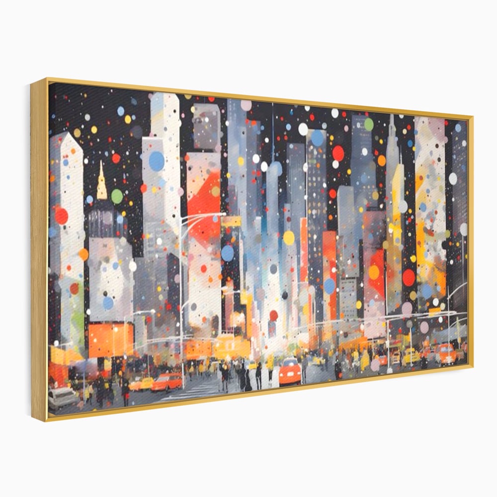 Tablou Canvas Premium LuxCanva® A1613, Un Oras Abstract , Living, Oameni, Lumini, Cladiri, Decorativ, Dormitor, Culori Vibrante