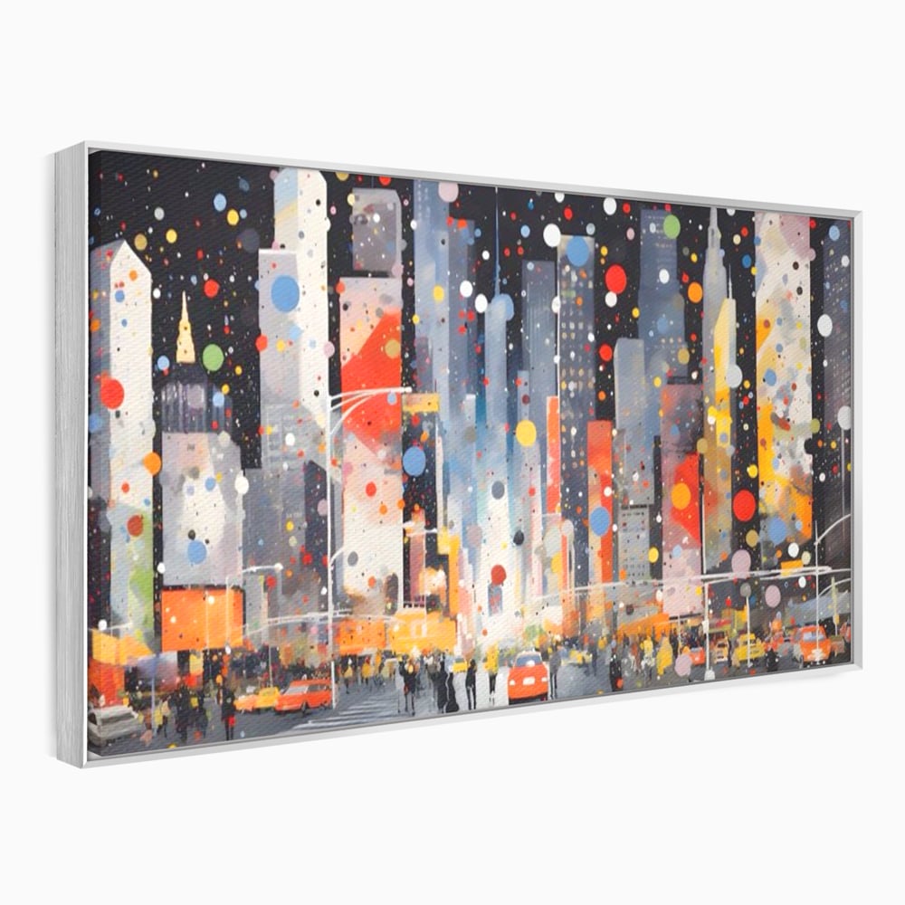Tablou Canvas Premium LuxCanva® A1613, Un Oras Abstract , Living, Oameni, Lumini, Cladiri, Decorativ, Dormitor, Culori Vibrante