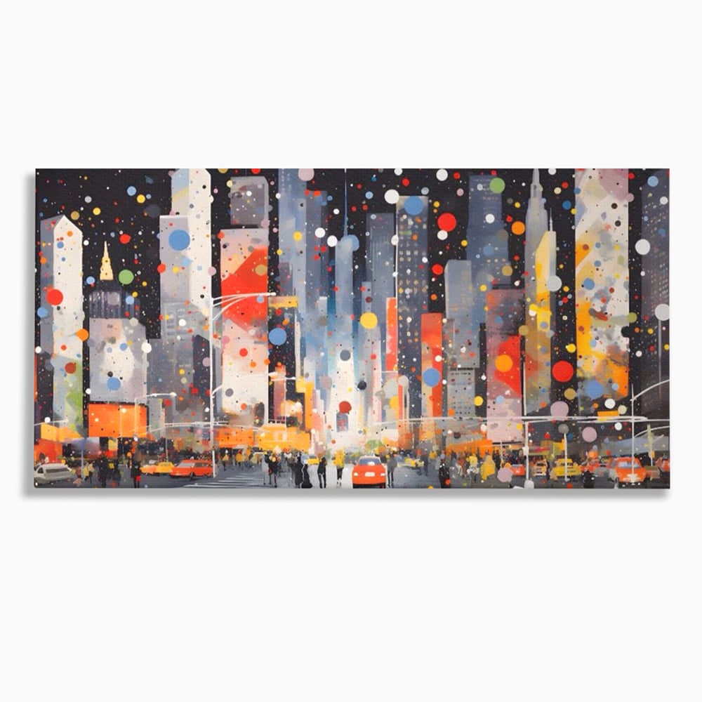 Tablou Canvas Premium LuxCanva® A1613, Un Oras Abstract , Living, Oameni, Lumini, Cladiri, Decorativ, Dormitor, Culori Vibrante