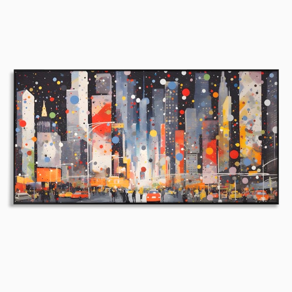Tablou Canvas Premium LuxCanva® A1613, Un Oras Abstract , Living, Oameni, Lumini, Cladiri, Decorativ, Dormitor, Culori Vibrante