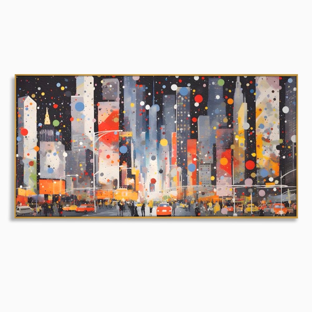 Tablou Canvas Premium LuxCanva® A1613, Un Oras Abstract , Living, Oameni, Lumini, Cladiri, Decorativ, Dormitor, Culori Vibrante