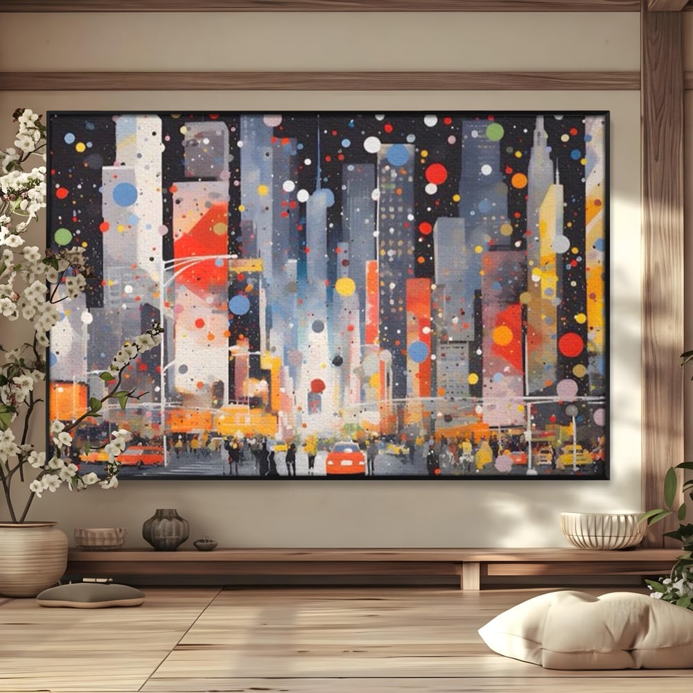 Tablou Canvas Premium LuxCanva® A1613, Un Oras Abstract , Living, Oameni, Lumini, Cladiri, Decorativ, Dormitor, Culori Vibrante