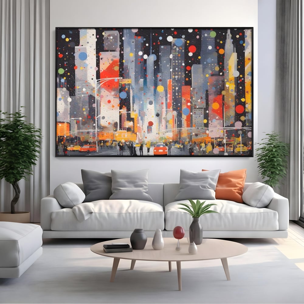 Tablou Canvas Premium LuxCanva® A1613, Un Oras Abstract , Living, Oameni, Lumini, Cladiri, Decorativ, Dormitor, Culori Vibrante