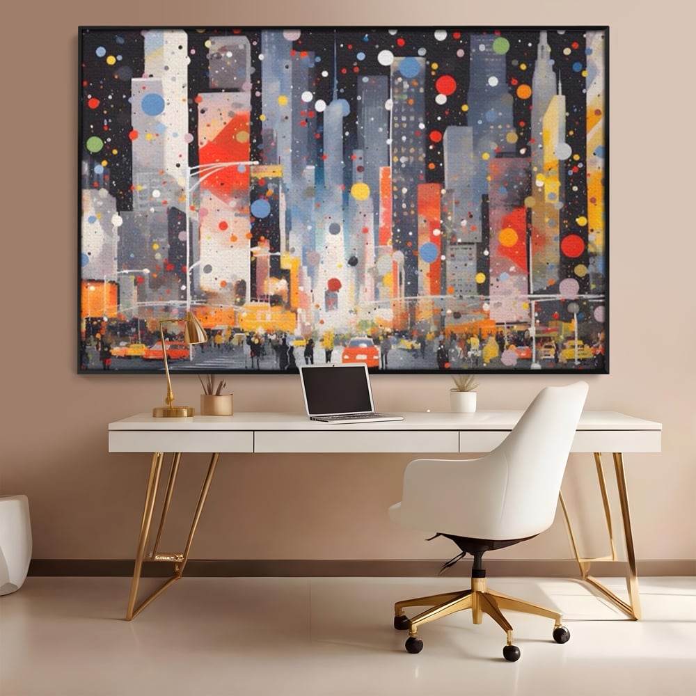 Tablou Canvas Premium LuxCanva® A1613, Un Oras Abstract , Living, Oameni, Lumini, Cladiri, Decorativ, Dormitor, Culori Vibrante