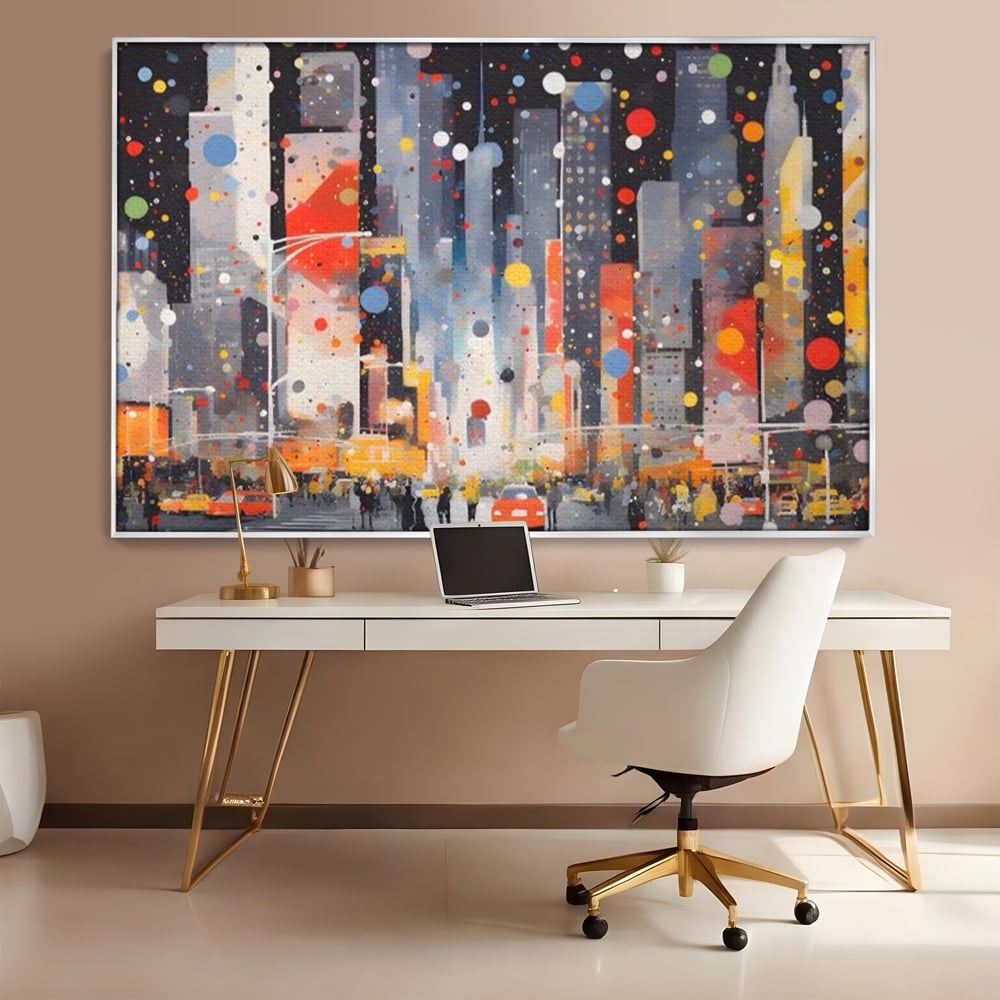 Tablou Canvas Premium LuxCanva® A1613, Un Oras Abstract , Living, Oameni, Lumini, Cladiri, Decorativ, Dormitor, Culori Vibrante
