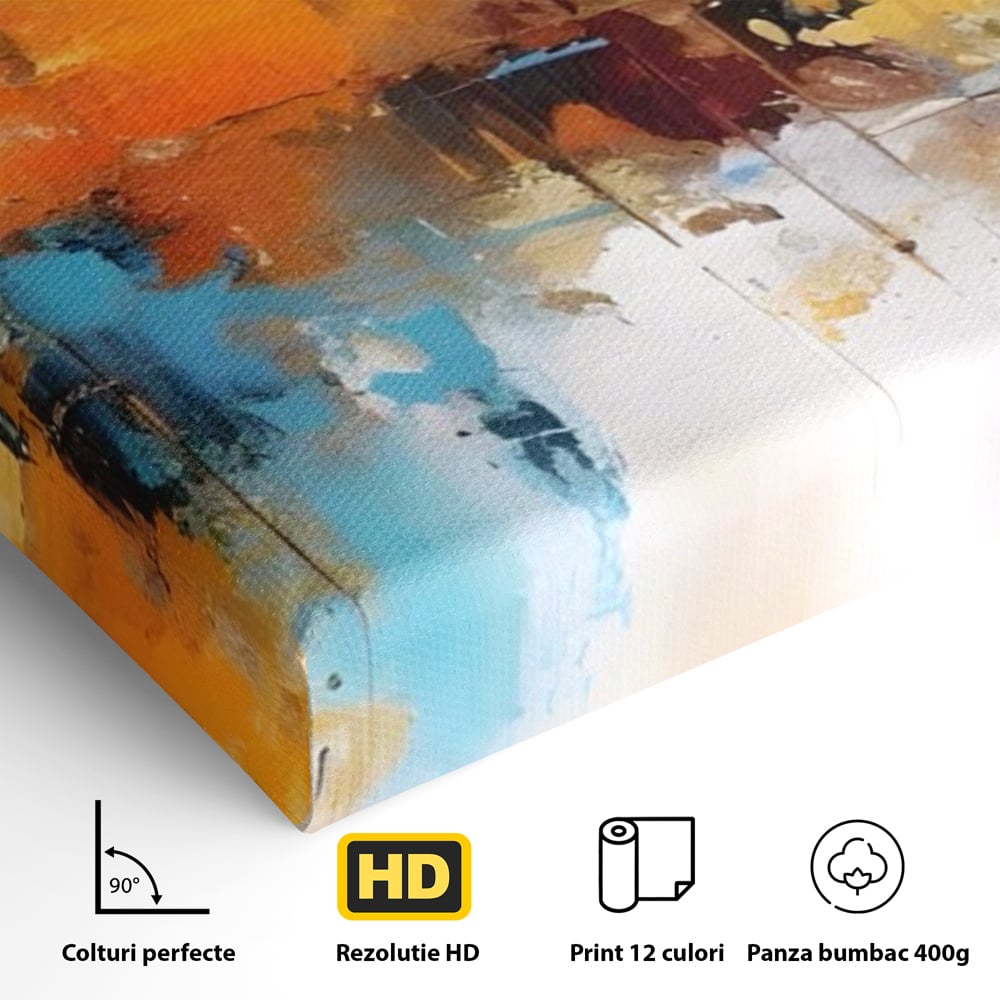 Leinwandbilder LuxCanva Premium Leinwandbilder® A1616, Flüstern der Farben, Cafe, Abstrakt, Orange, Blau, Dekorativ, Schlafzimmer, Lebendige Farben