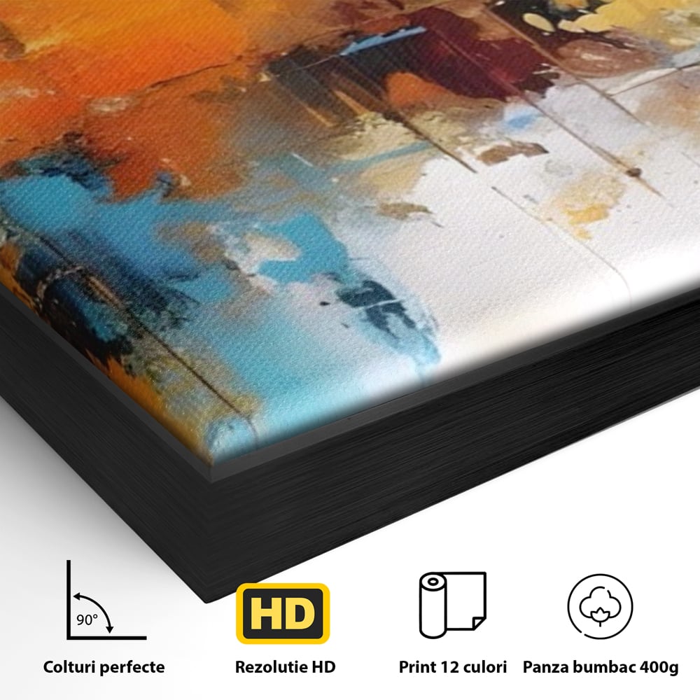 Leinwandbilder LuxCanva Premium Leinwandbilder® A1616, Flüstern der Farben, Cafe, Abstrakt, Orange, Blau, Dekorativ, Schlafzimmer, Lebendige Farben