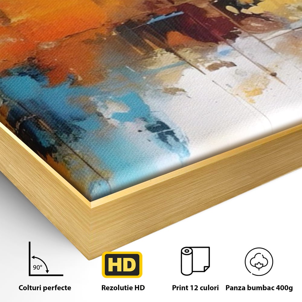 Leinwandbilder LuxCanva Premium Leinwandbilder® A1616, Flüstern der Farben, Cafe, Abstrakt, Orange, Blau, Dekorativ, Schlafzimmer, Lebendige Farben