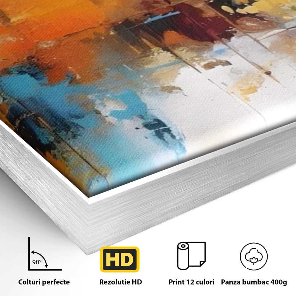 Leinwandbilder LuxCanva Premium Leinwandbilder® A1616, Flüstern der Farben, Cafe, Abstrakt, Orange, Blau, Dekorativ, Schlafzimmer, Lebendige Farben
