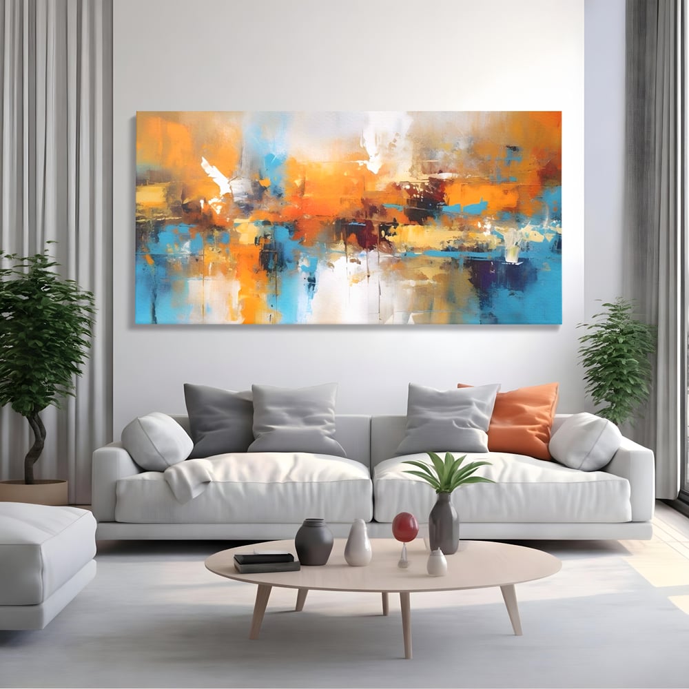 Leinwandbilder LuxCanva Premium Leinwandbilder® A1616, Flüstern der Farben, Cafe, Abstrakt, Orange, Blau, Dekorativ, Schlafzimmer, Lebendige Farben