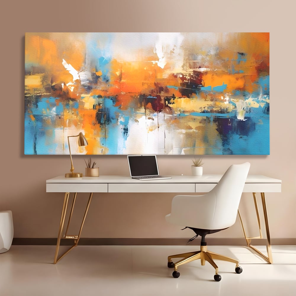 Leinwandbilder LuxCanva Premium Leinwandbilder® A1616, Flüstern der Farben, Cafe, Abstrakt, Orange, Blau, Dekorativ, Schlafzimmer, Lebendige Farben