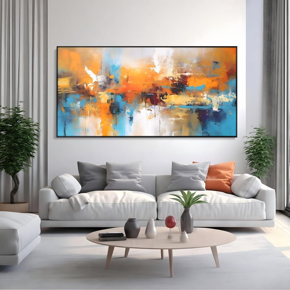 Leinwandbilder LuxCanva Premium Leinwandbilder® A1616, Flüstern der Farben, Cafe, Abstrakt, Orange, Blau, Dekorativ, Schlafzimmer, Lebendige Farben