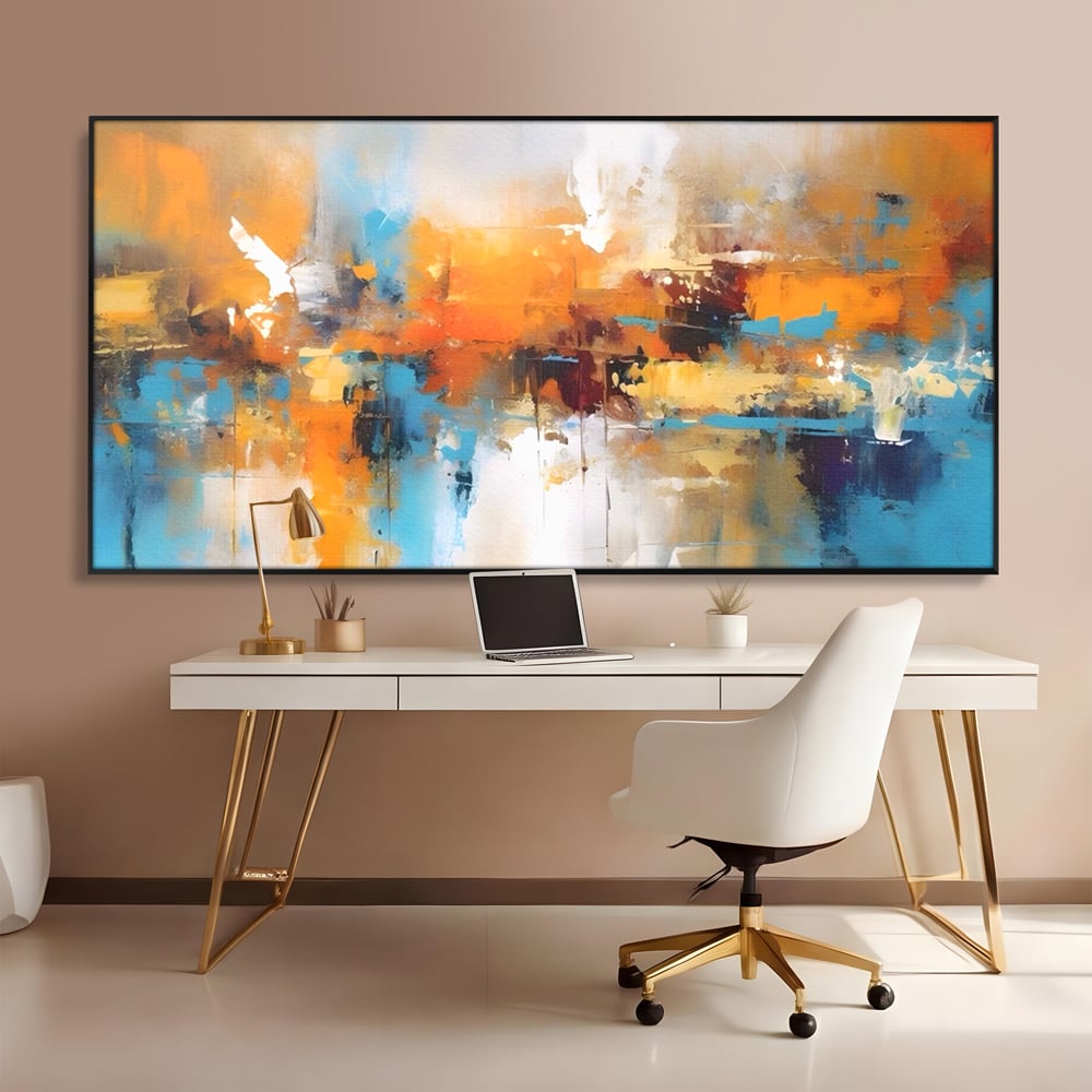 Leinwandbilder LuxCanva Premium Leinwandbilder® A1616, Flüstern der Farben, Cafe, Abstrakt, Orange, Blau, Dekorativ, Schlafzimmer, Lebendige Farben