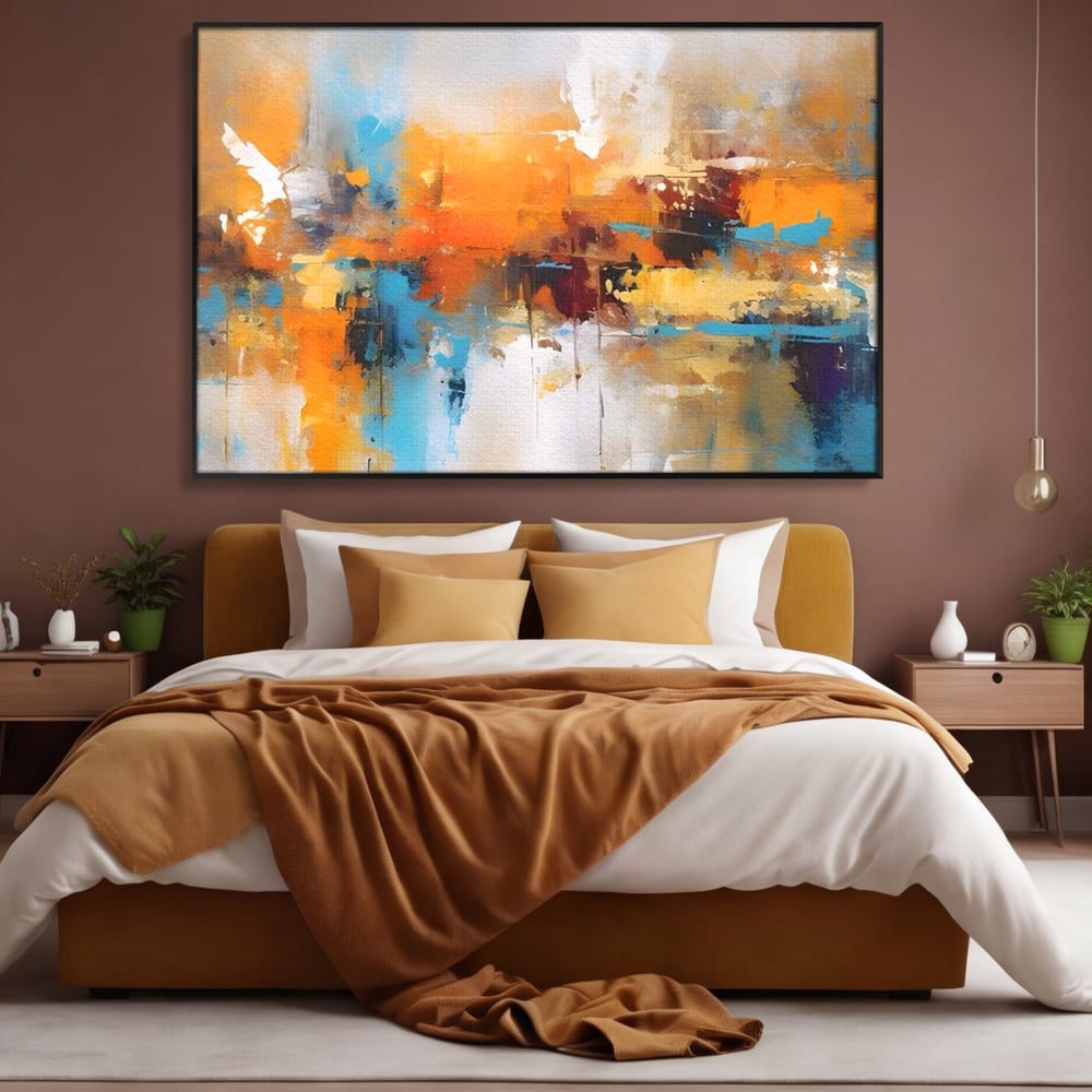 Leinwandbilder LuxCanva Premium Leinwandbilder® A1616, Flüstern der Farben, Cafe, Abstrakt, Orange, Blau, Dekorativ, Schlafzimmer, Lebendige Farben
