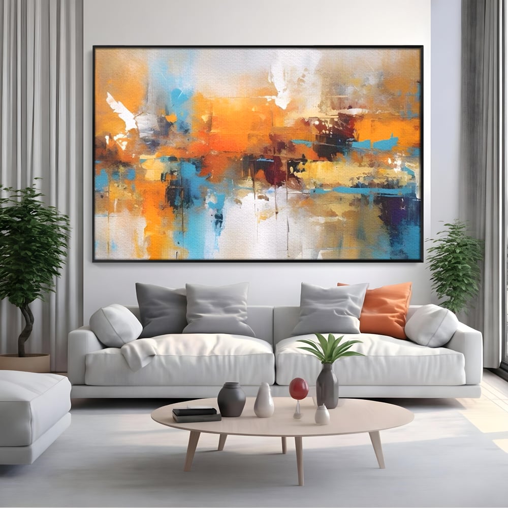 Leinwandbilder LuxCanva Premium Leinwandbilder® A1616, Flüstern der Farben, Cafe, Abstrakt, Orange, Blau, Dekorativ, Schlafzimmer, Lebendige Farben