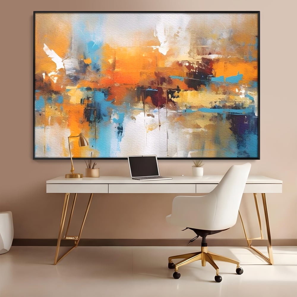 Leinwandbilder LuxCanva Premium Leinwandbilder® A1616, Flüstern der Farben, Cafe, Abstrakt, Orange, Blau, Dekorativ, Schlafzimmer, Lebendige Farben