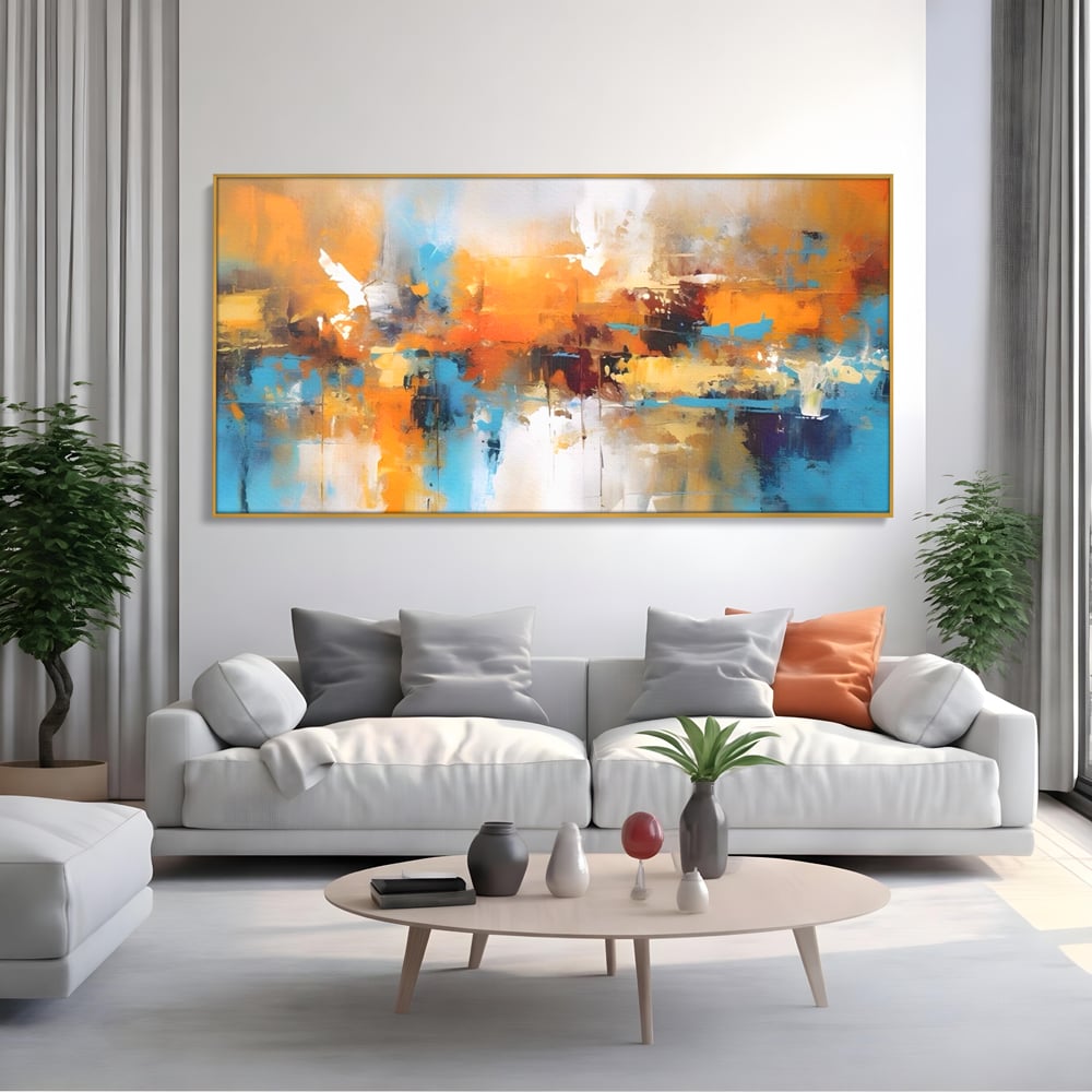 Leinwandbilder LuxCanva Premium Leinwandbilder® A1616, Flüstern der Farben, Cafe, Abstrakt, Orange, Blau, Dekorativ, Schlafzimmer, Lebendige Farben