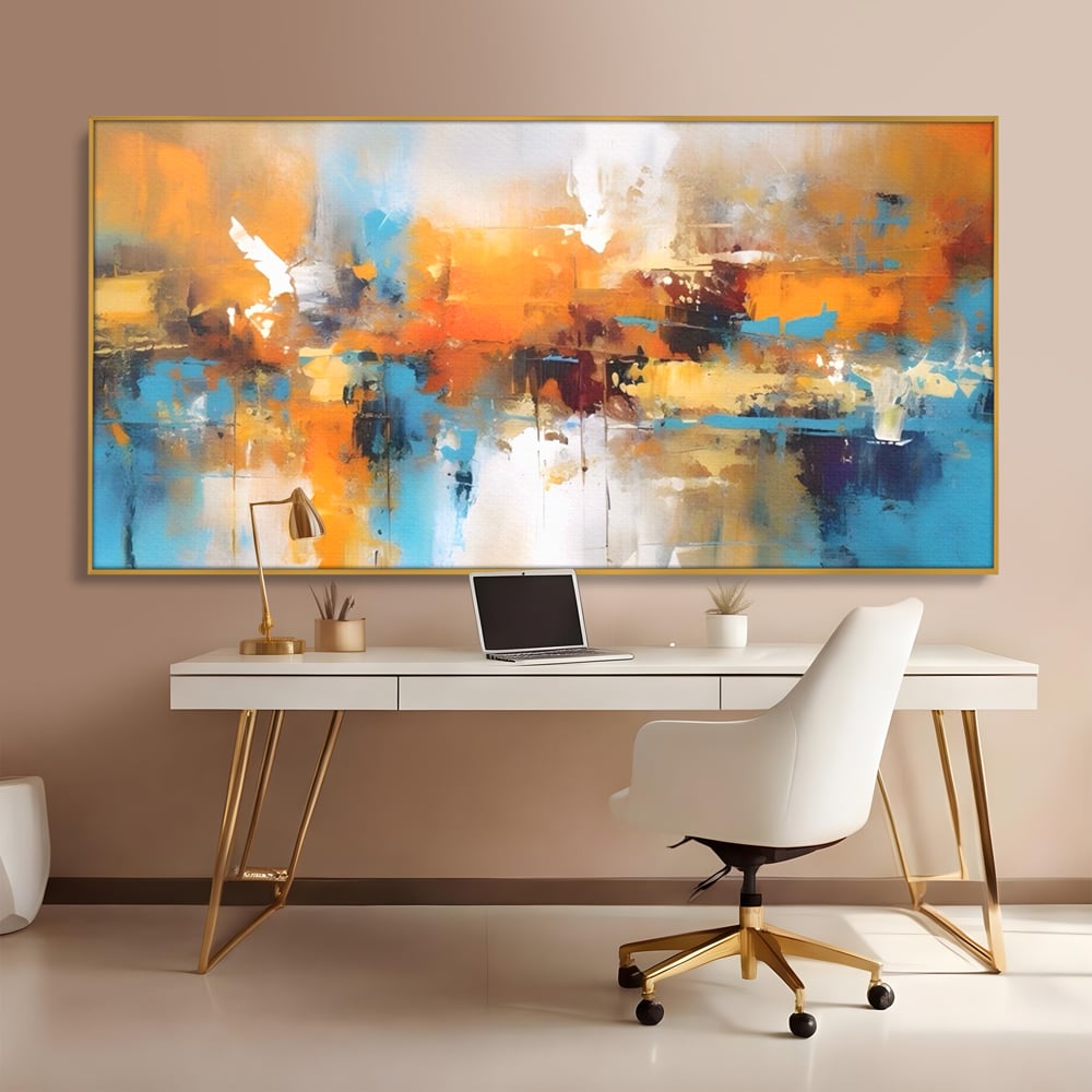 Leinwandbilder LuxCanva Premium Leinwandbilder® A1616, Flüstern der Farben, Cafe, Abstrakt, Orange, Blau, Dekorativ, Schlafzimmer, Lebendige Farben