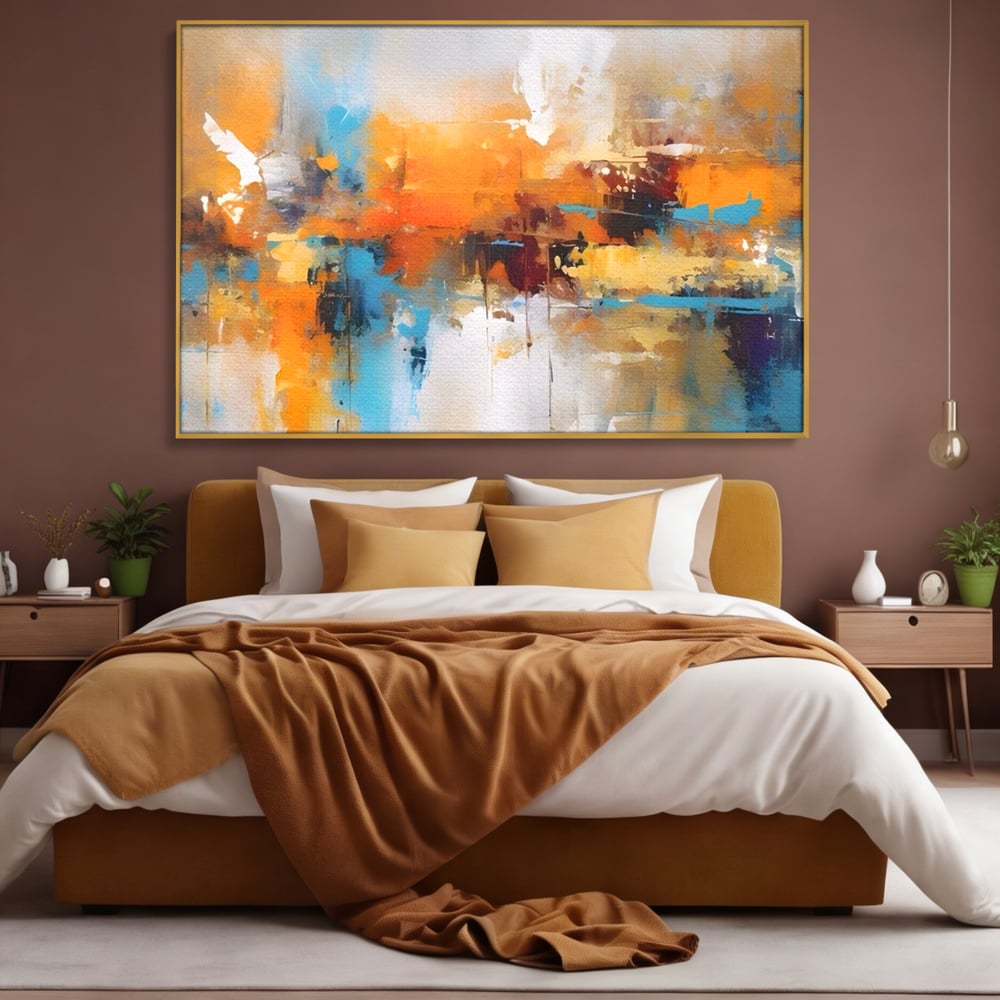 Leinwandbilder LuxCanva Premium Leinwandbilder® A1616, Flüstern der Farben, Cafe, Abstrakt, Orange, Blau, Dekorativ, Schlafzimmer, Lebendige Farben