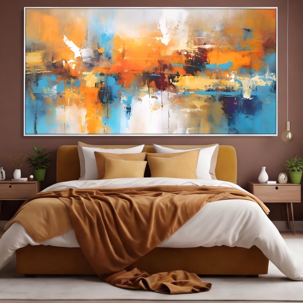 Leinwandbilder LuxCanva Premium Leinwandbilder® A1616, Flüstern der Farben, Cafe, Abstrakt, Orange, Blau, Dekorativ, Schlafzimmer, Lebendige Farben