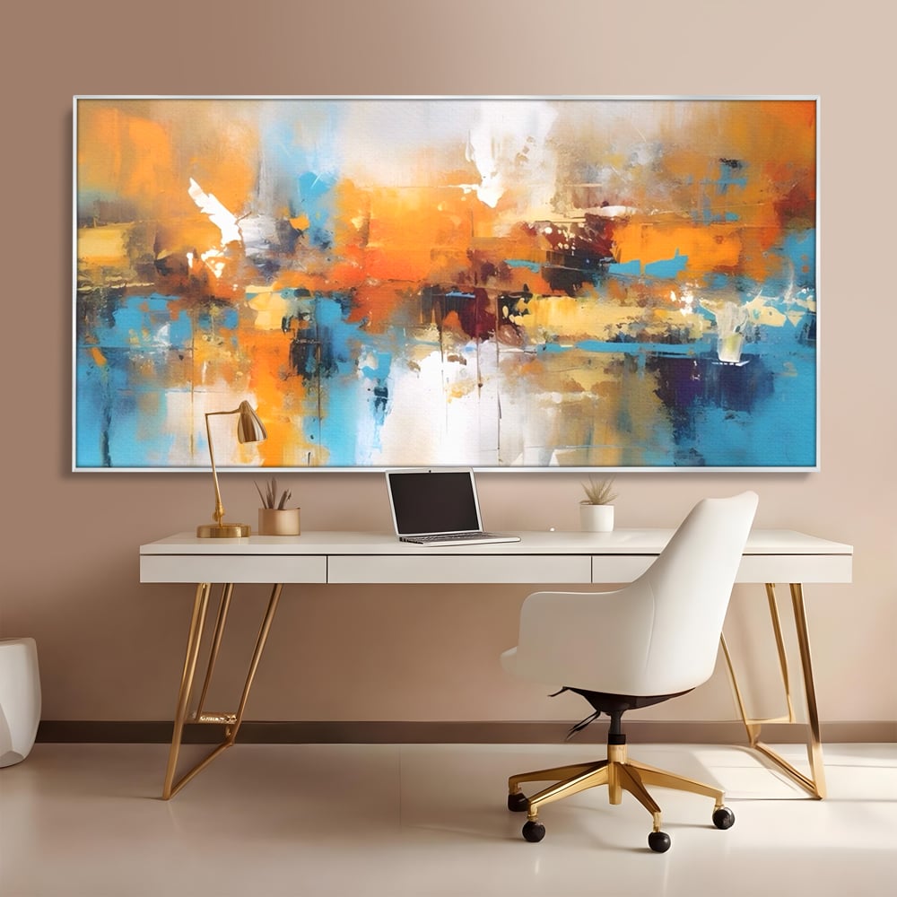 Leinwandbilder LuxCanva Premium Leinwandbilder® A1616, Flüstern der Farben, Cafe, Abstrakt, Orange, Blau, Dekorativ, Schlafzimmer, Lebendige Farben